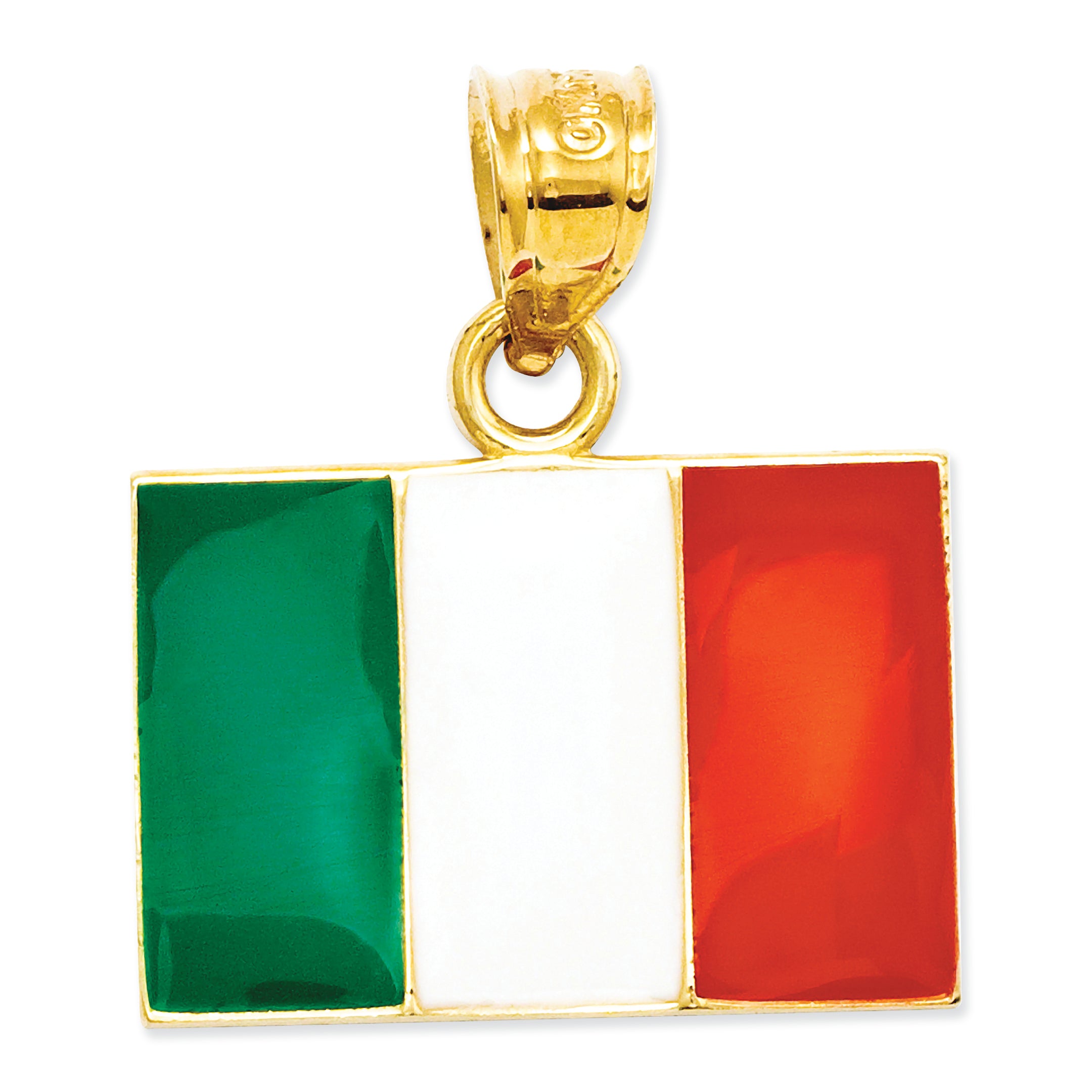 14K Gold Solid Enameled Italy Flag Pendant