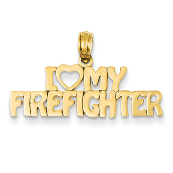 14K Gold I Love My Firefighter Pendant