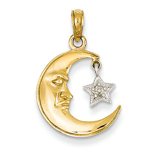 14K Gold Two-Tone Polished Open-Backed Half Moon & Star Pendant