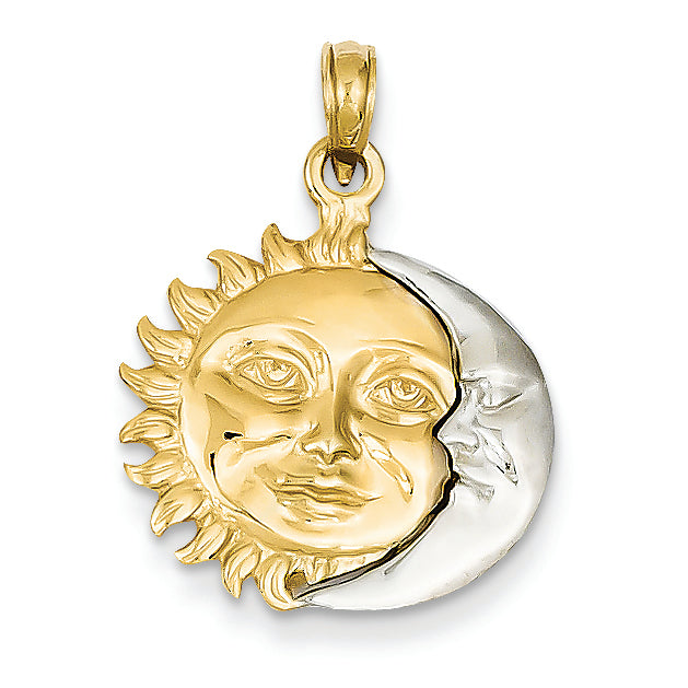 14K Gold Two-Tone Solid Polished 3-Dimensional Sun & Moon Pendant