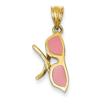 14K Gold Solid 3-Dimensional Pink Enameled Sunglasses Charm