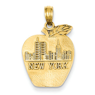 14K Gold Solid New York Skyline on Small Apple Pendant