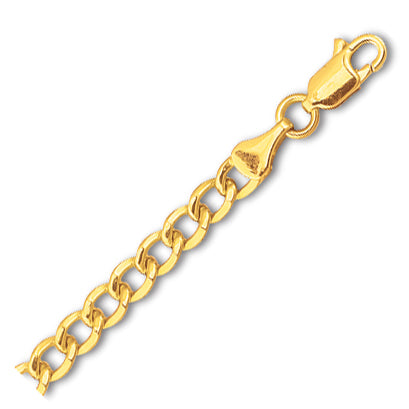 14K Solid Yellow Gold Diamond Cut Hollow Curb Chain Necklace 4.4mm thick 24 Inches