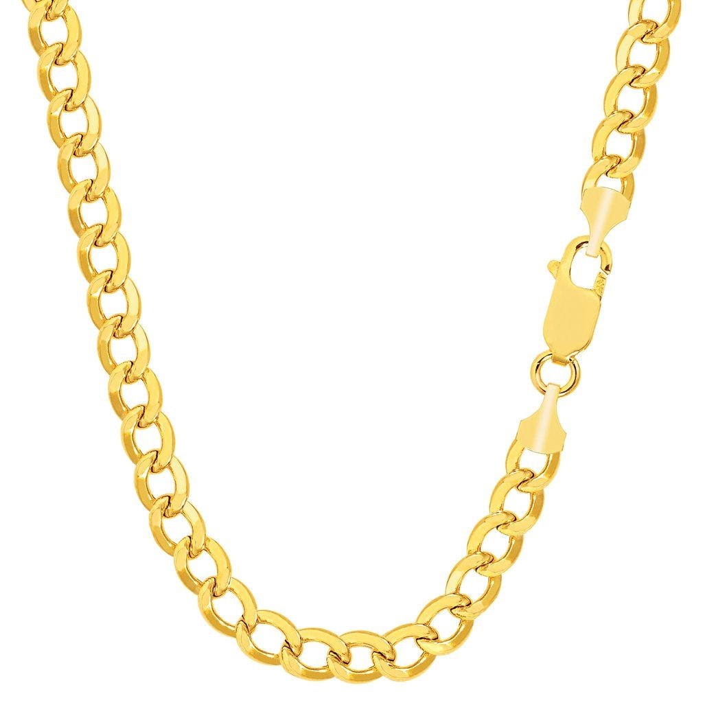 14K Solid Yellow Gold Diamond Cut Hollow Curb Chain Necklace 4.4mm thick 24 Inches