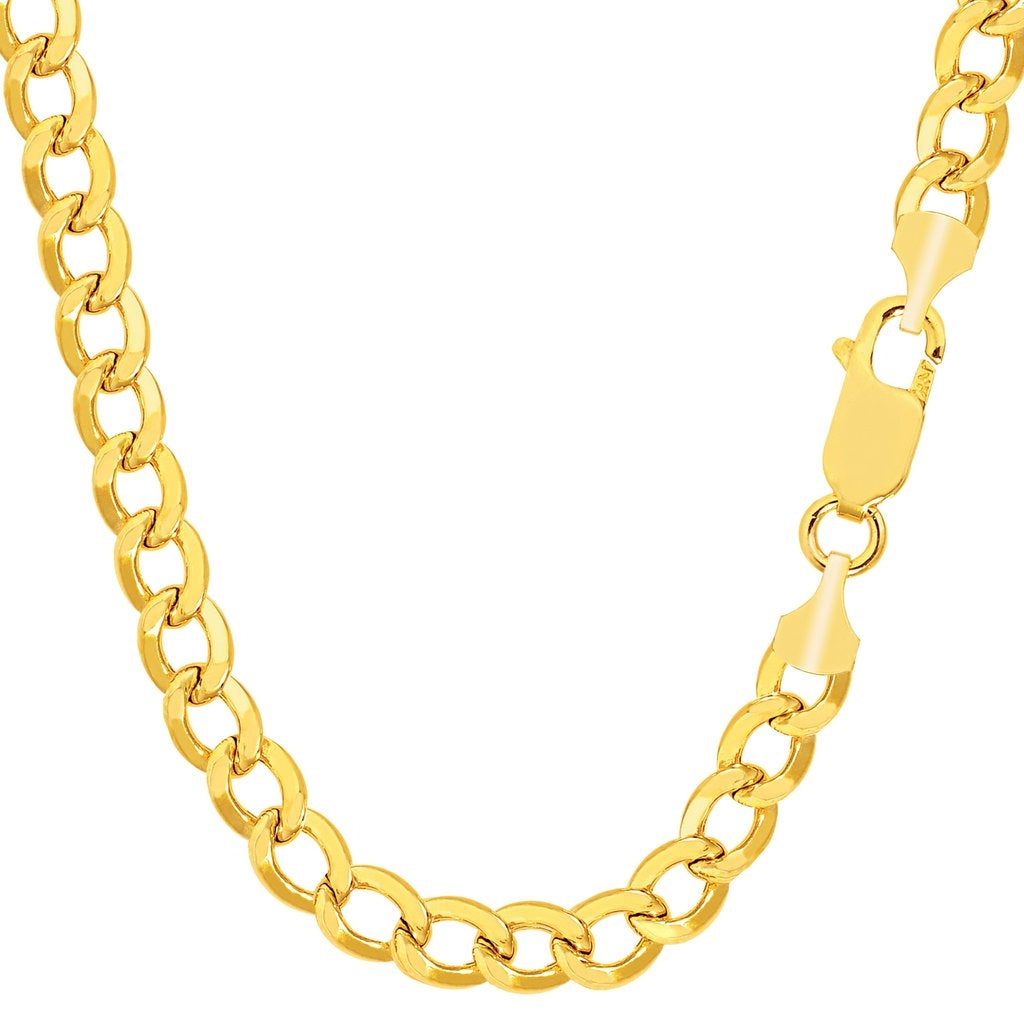 14K Solid Yellow Gold Diamond Cut Hollow Curb Chain Necklace 6.2mm thick 20 Inches