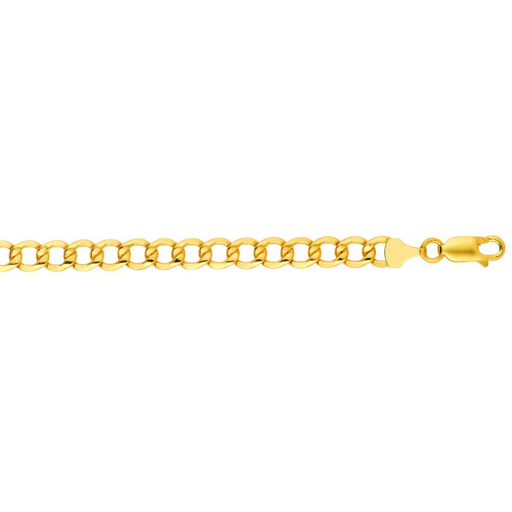 14K Solid Yellow Gold Diamond Cut Hollow Curb Chain Necklace 6.2mm thick 20 Inches