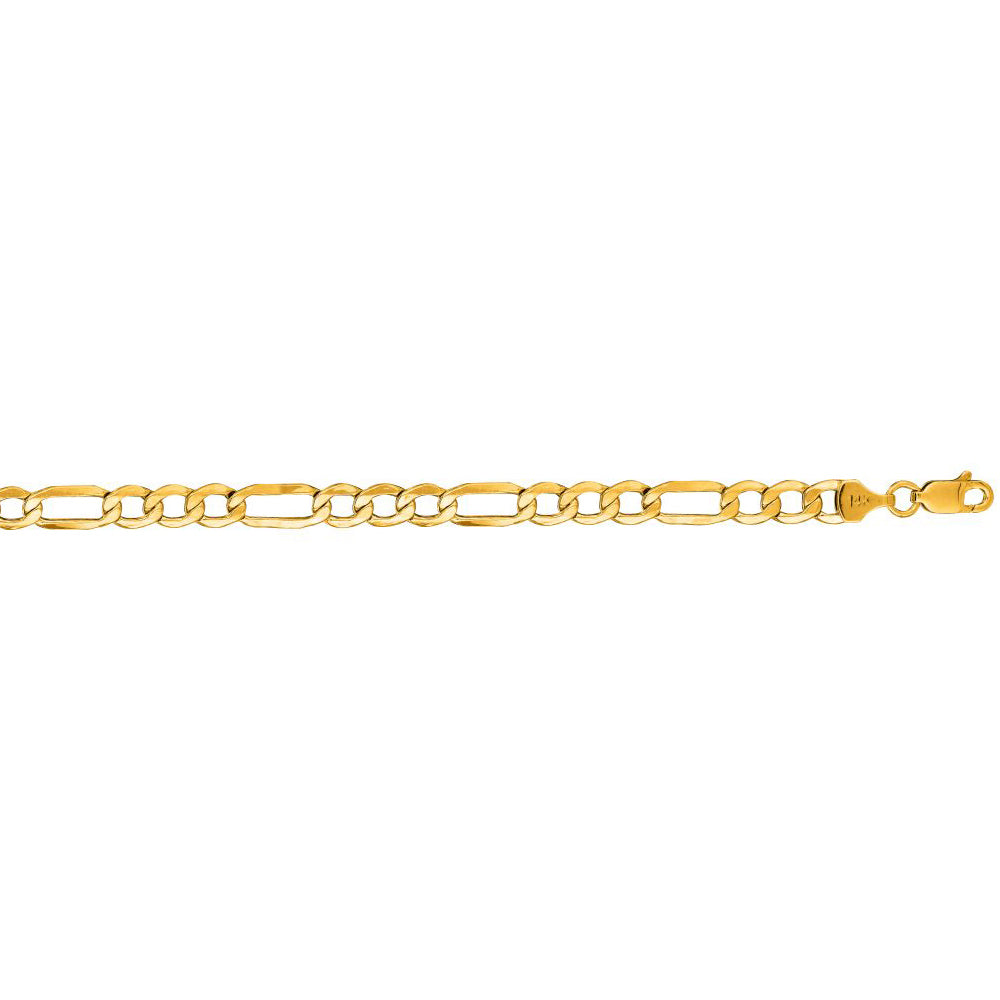 14K Solid Yellow Gold Figaro Lite Bracelet 5.4mm thick 8.5 Inches