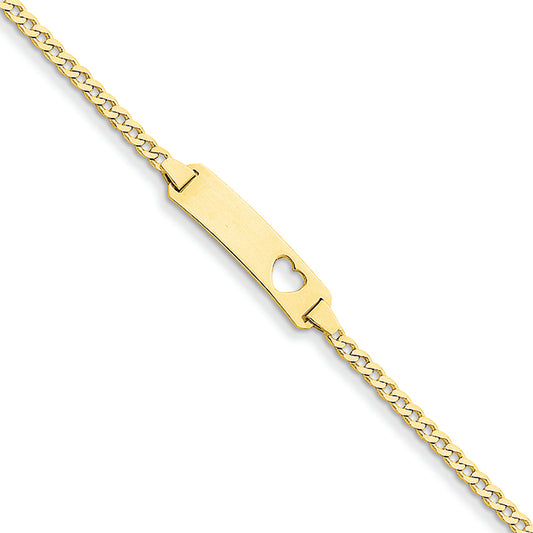 14K Gold Curb Link ID, Plate with Cut-out Heart Bracelet 7 Inches