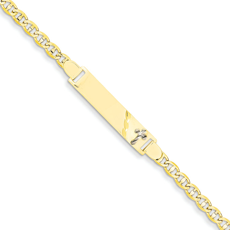 14K Gold Two-tone Anchor Baby ID w/Cross Bracelet 6 Inches