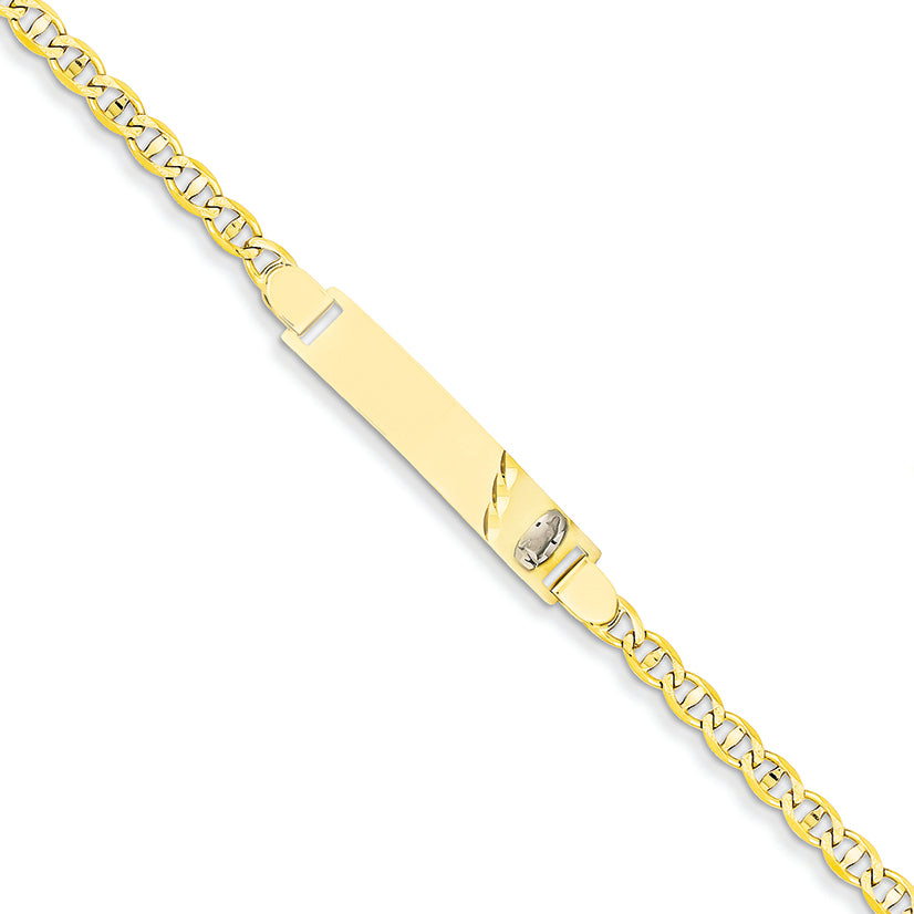 14K Gold Two-tone Anchor Baby ID w/Guadalupe Bracelet 6 Inches