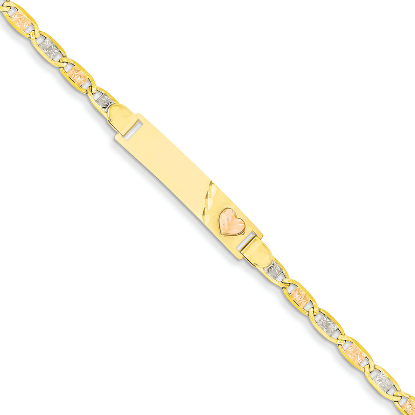 14K Gold Tricolor Valentino Baby ID w/Heart Bracelet 6 Inches