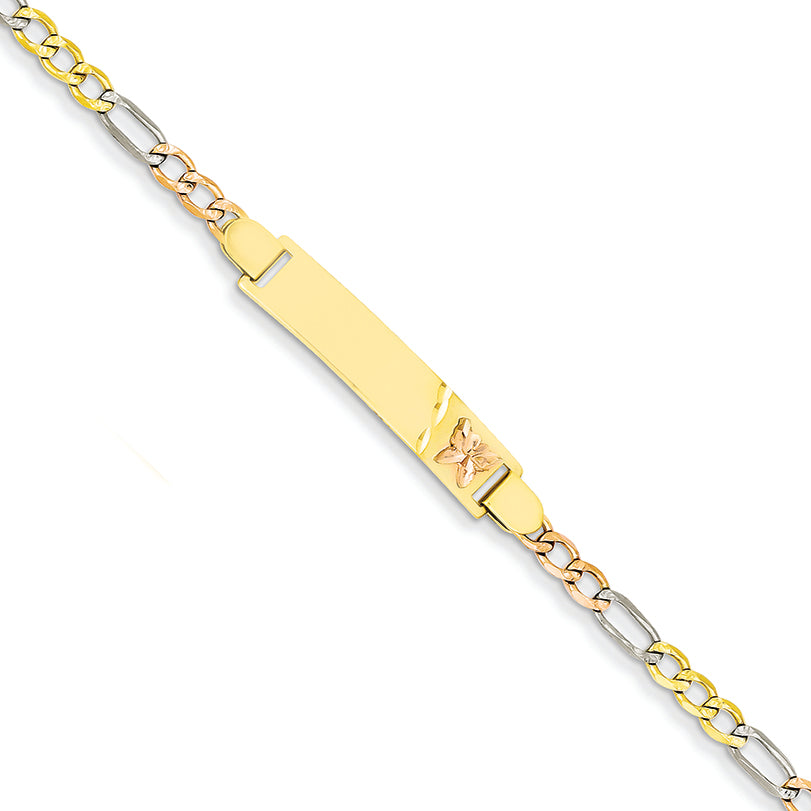14K Gold Two Tone Figaro Baby ID w/Butterfly Bracelet 6 Inches