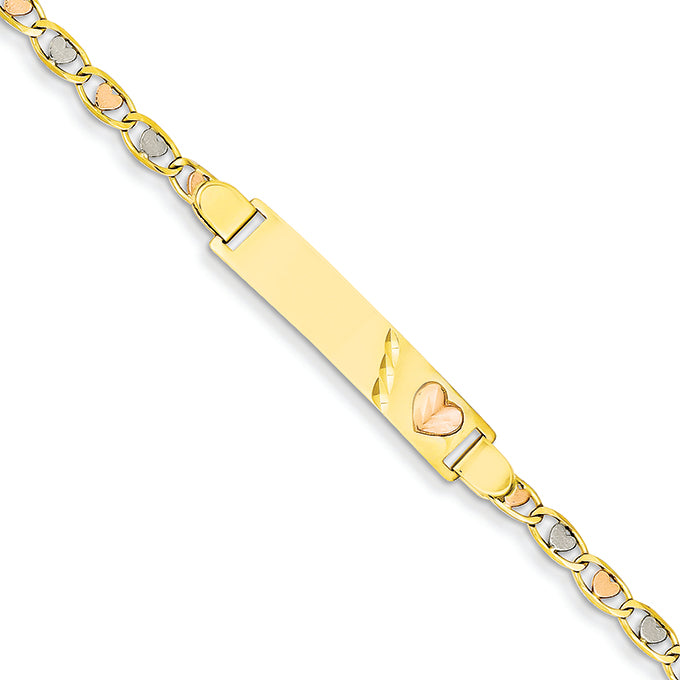 14K Gold Tricolor Link Heart ID Baby Bracelet 6 Inches