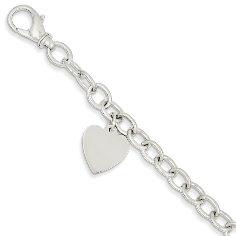 14K Gold Link w/ Heart Charm Bracelet 7.5 Inches