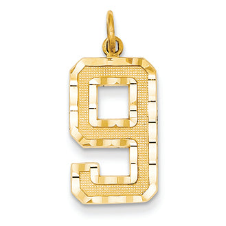 14K Goldy Casted Large Diamond Cut Number 9 Charm