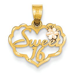 14K Gold Two-tone Sweet 16 Heart Charm