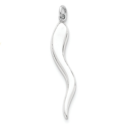 14K White Gold Solid Polished 3-Dimensional Large Italian Horn Charm
