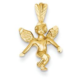 14K Gold Satin & Diamond-Cut Angel Charm