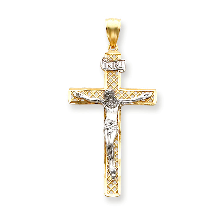 14K Gold Two-tone INRI Crucifix Pendant