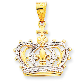 14K Gold Rhodium Crown Pendant