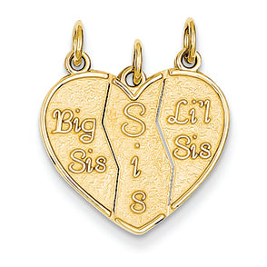 14K Gold 3 piece Break-apart Big Sis, Sis & Lil Sis Charm