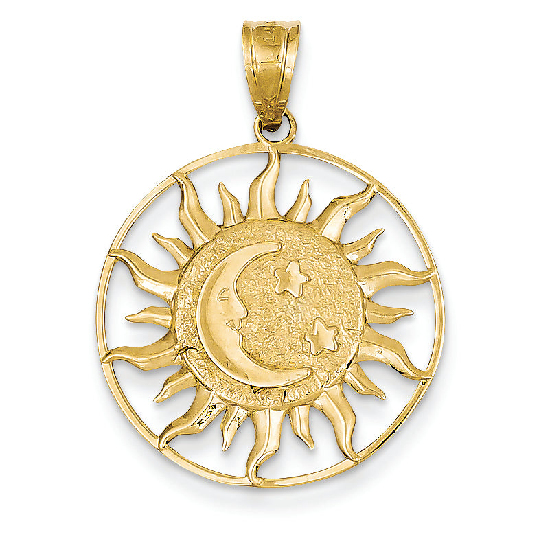 14K Gold Polished Sun with Moon & Star Charm