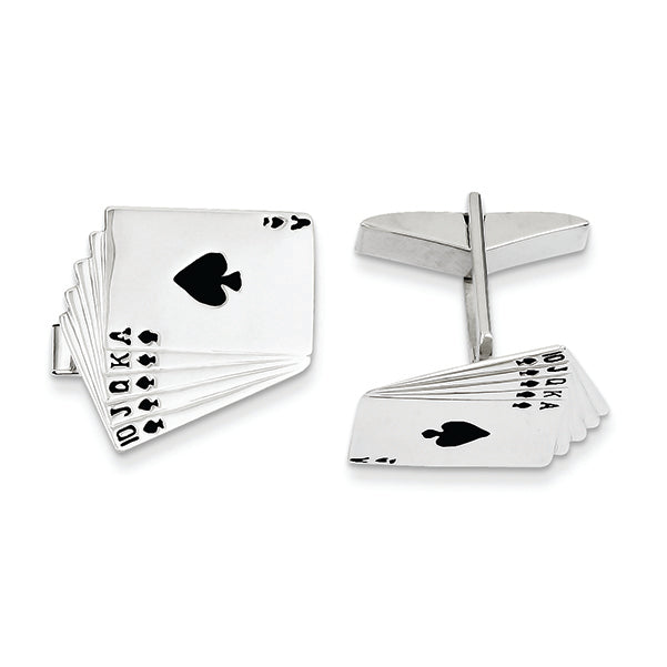 14K White Gold Enameled Royal Flush Cuff Links
