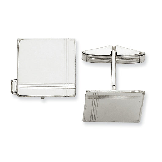 14K White Gold Square w/Line Design Cuff Links