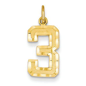 14K Goldy Casted Medium Diamond Cut Number 3 Charm