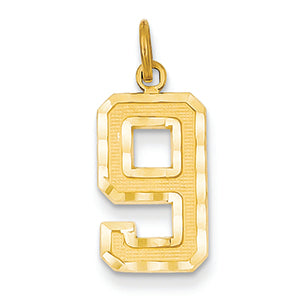 14K Goldy Casted Medium Diamond Cut Number 9 Charm