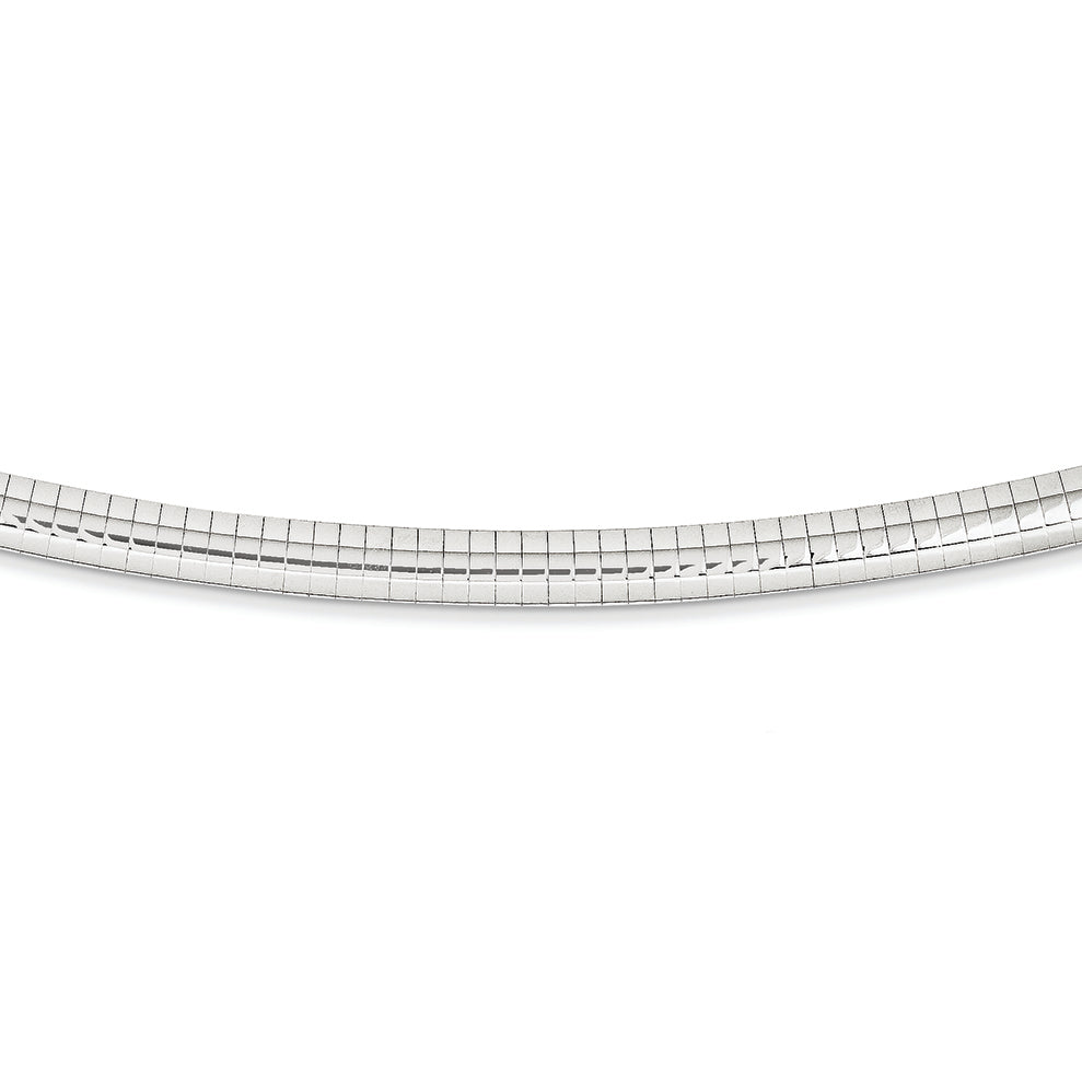 14K White Gold 6mm Domed Omega Necklace 16 Inches