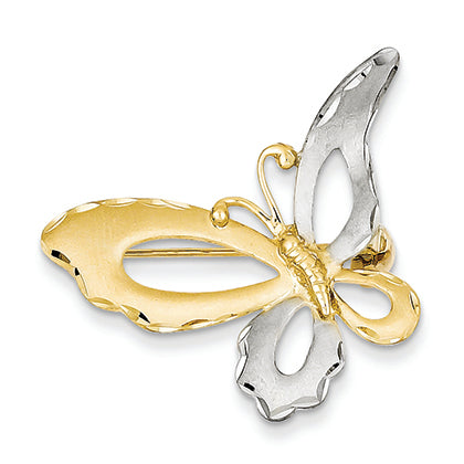 14K Gold & Rhodium Diamond Cut Satin Butterfly Pin