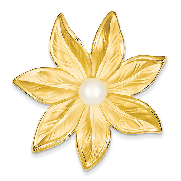 14K Gold Satin Cultured Pearl Flower Pin