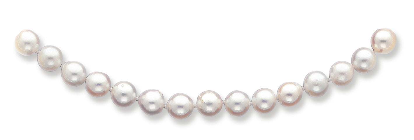 14K Gold 7-7.5mm White Akoya Saltwater Cultured Pearl Necklace 18 Inches