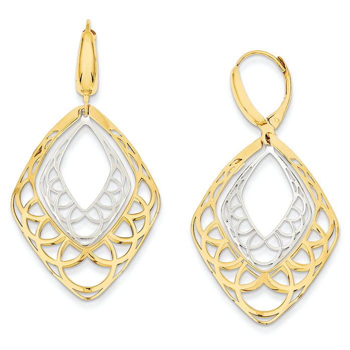 14K Gold Two-tone Fancy Leverback Earrings