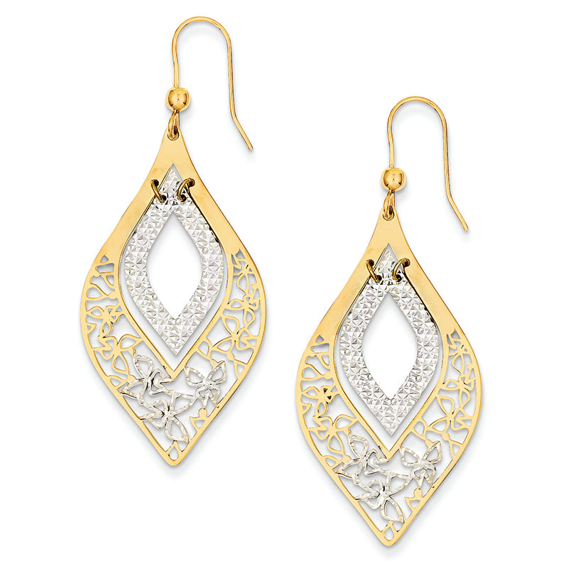 14K Gold Two-tone Fancy Shepard Hook Earrings