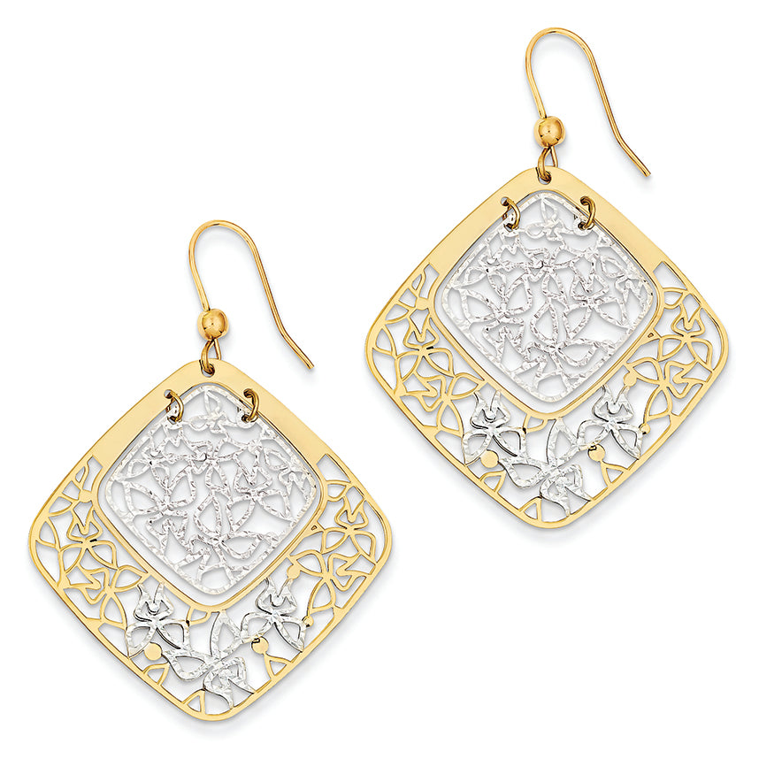 14K Gold Two-tone Fancy Shepard Hook Earrings