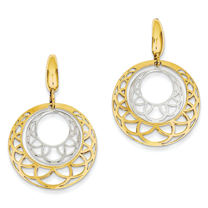 14K Gold Two-tone Fancy Circle Leverback Earrings