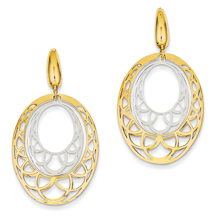 14K Gold Two-tone Fancy Oval Leverback Earrings