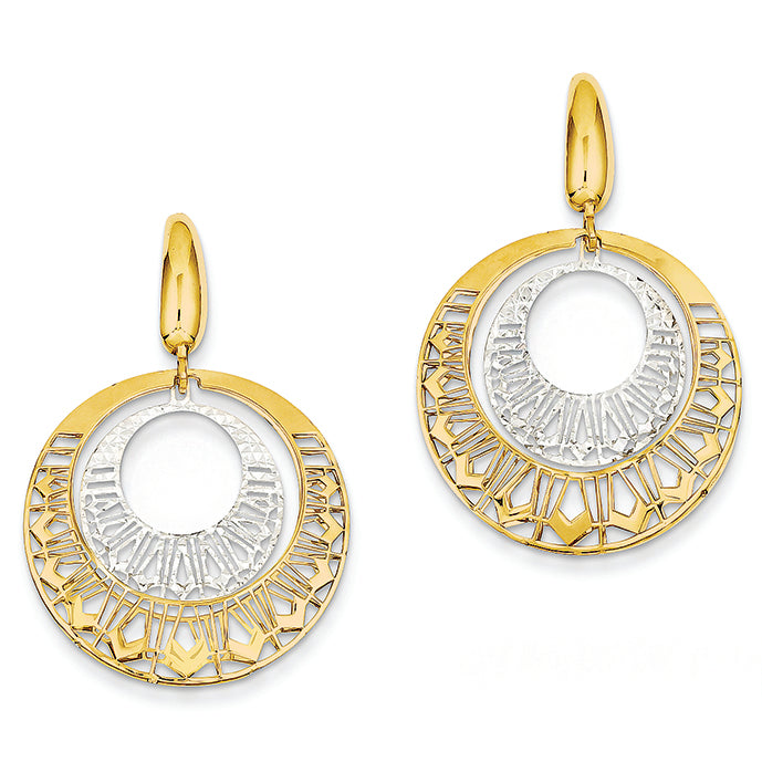 14K Gold Two-tone Fancy Circle Leverback Earrings