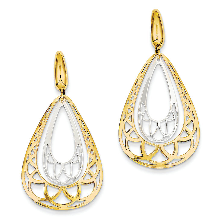14K Gold Two-tone Fancy Oval Leverback Earrings