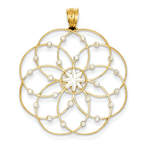 14K Gold & Rhodium Diamond-cut Spiral Circle Pendant