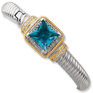 Sterling Silver & Gold-plated Blue CZ Hinged Cuff Bangle