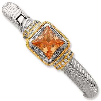Sterling Silver & Gold-plated Champagne CZ Hinged Cuff Bangle
