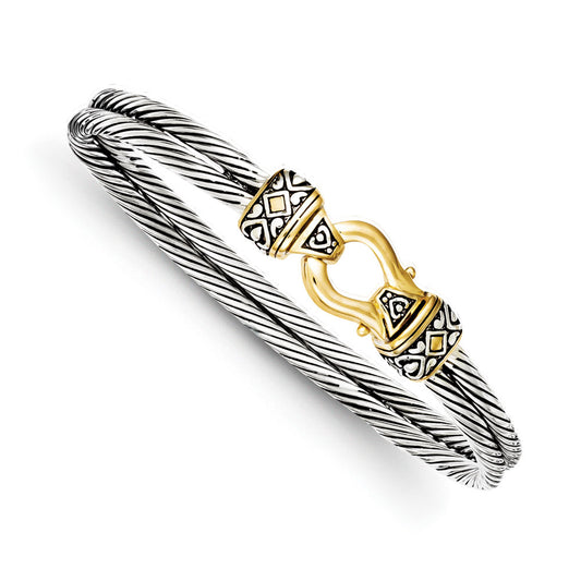 Sterling Silver Gold-plated Antique Double Strand Hook Bangle