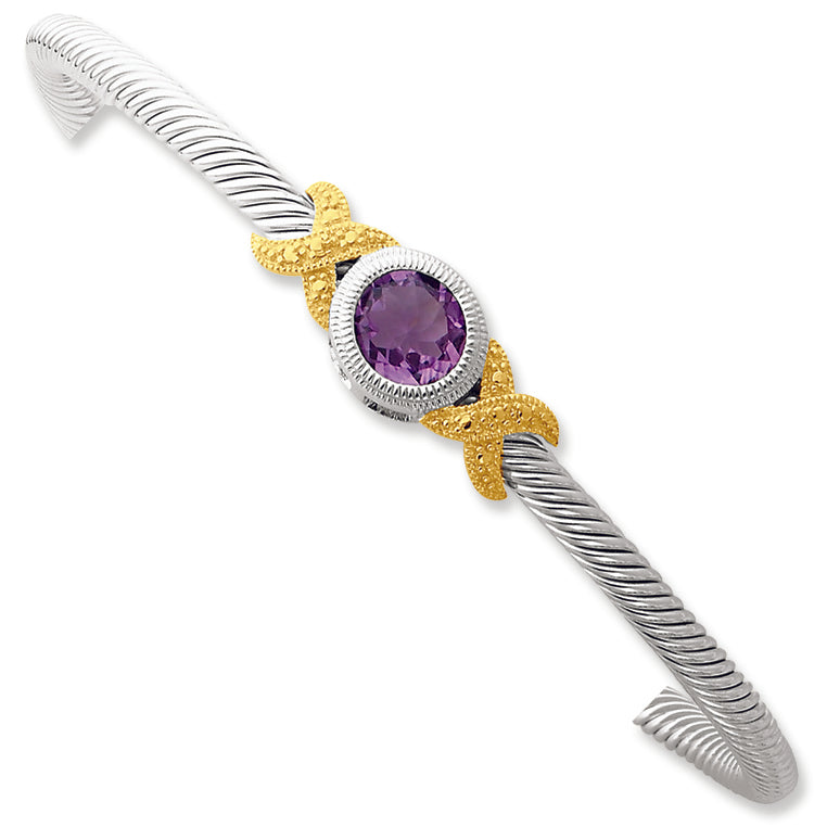 Sterling Silver Vermeil Amethyst Flexible Cuff Bangle