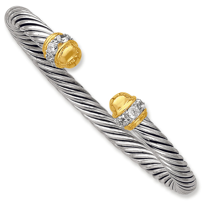 Sterling Silver Gold-plated Antique CZ Bangle