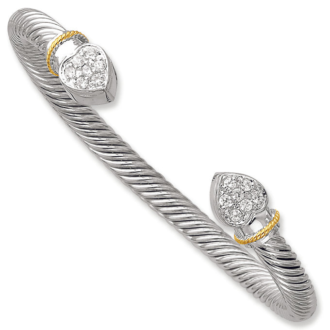 Sterling Silver Gold-plated Heart CZ Bangle