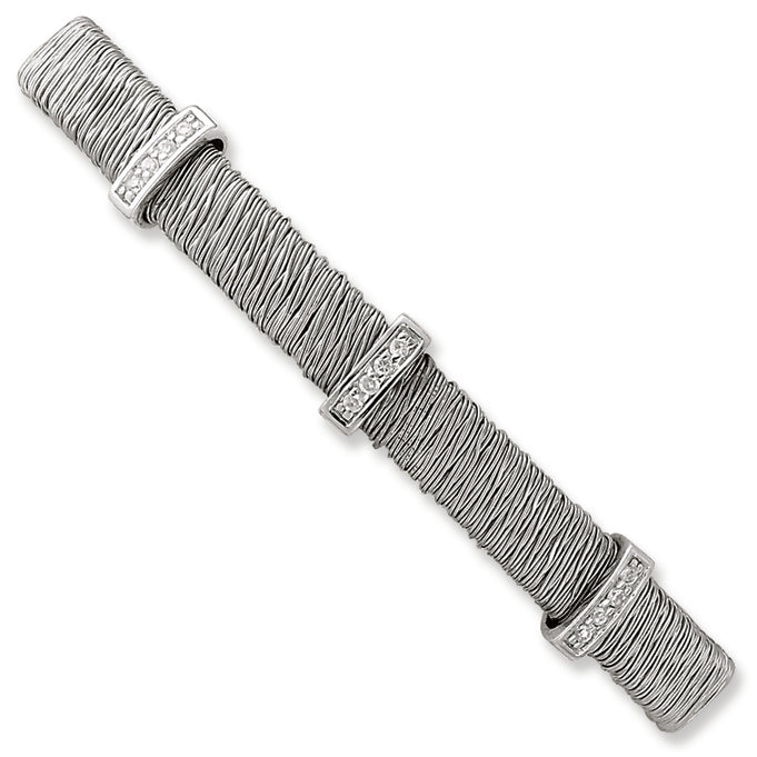 Stainless Steel & Sterling Silver CZ Bangle