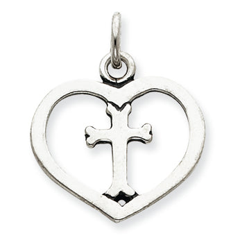 Sterling Silver Cross in Heart Charm